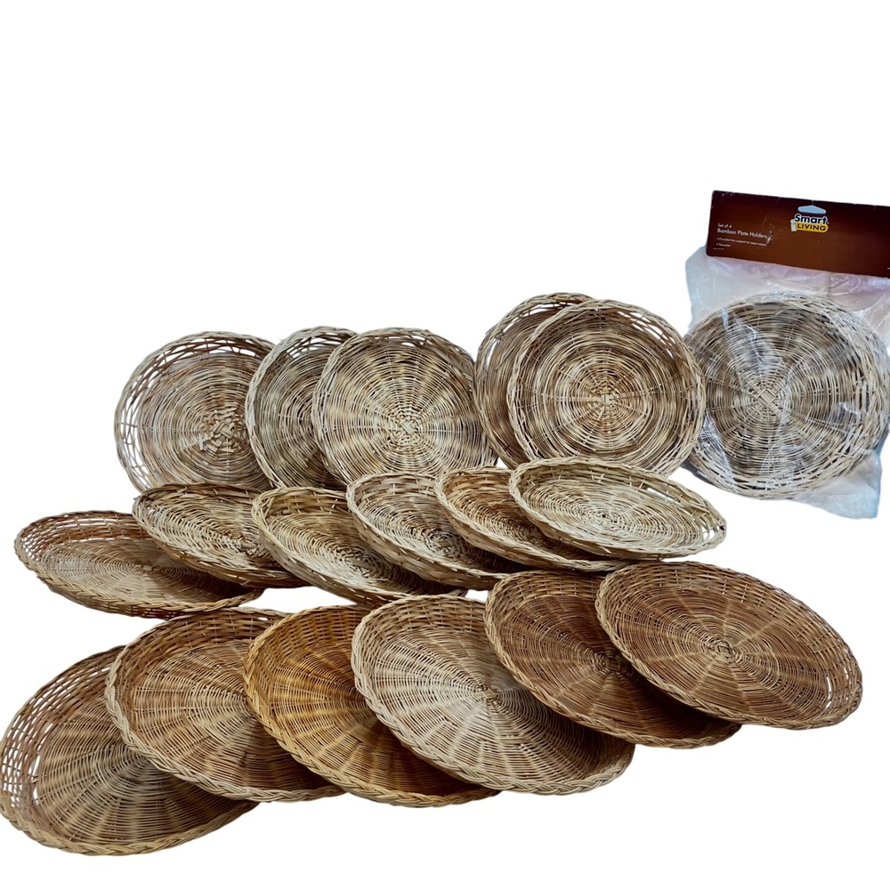 VTG Smart Living Woven Plate Holders Set of 21 Natural Wicker Bamboo Picnic BBQ